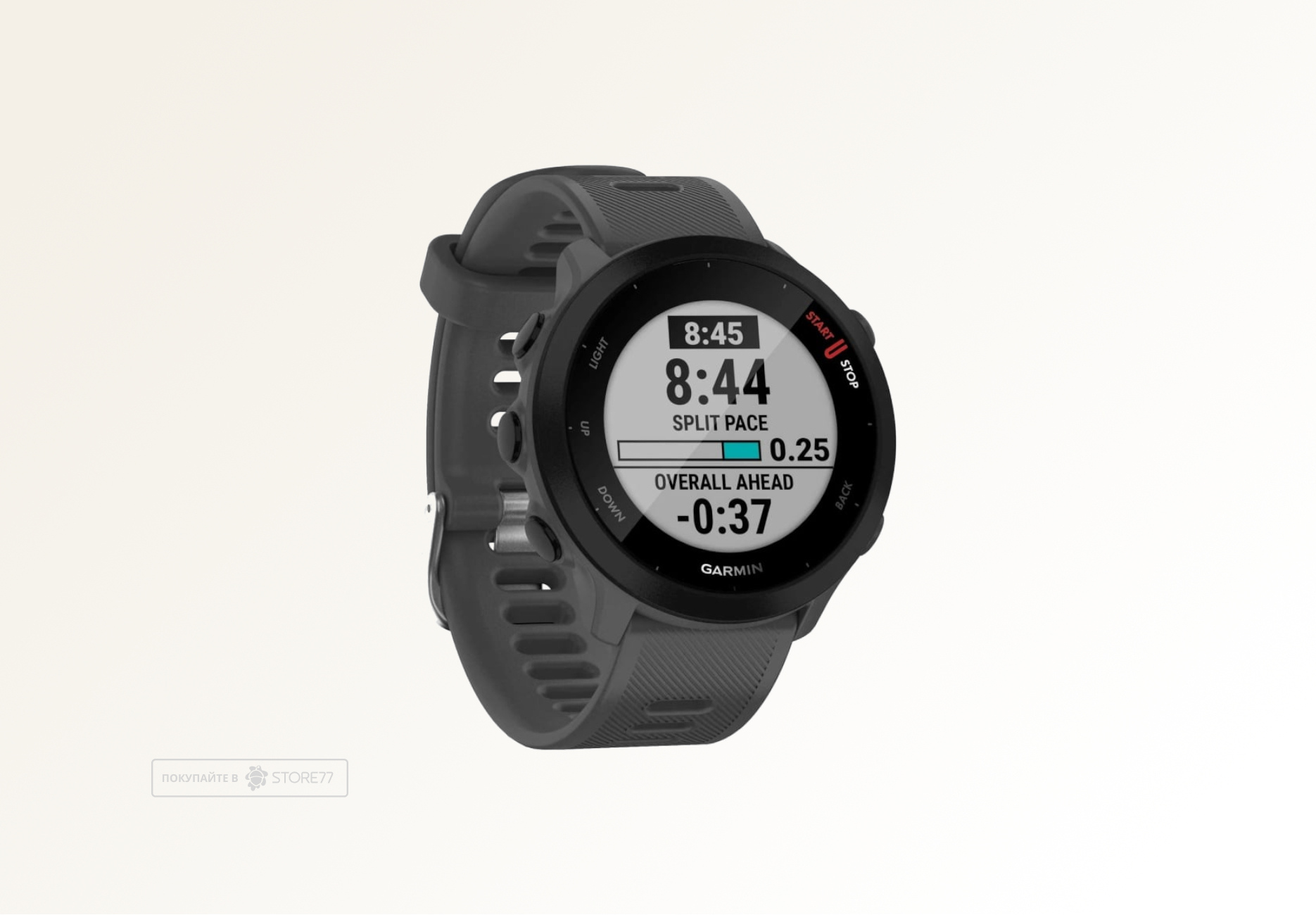 Умные часы Garmin FORERUNNER 55 42 мм, корпус: черный, с серым силиконовым ремешком (Monterra Grey)