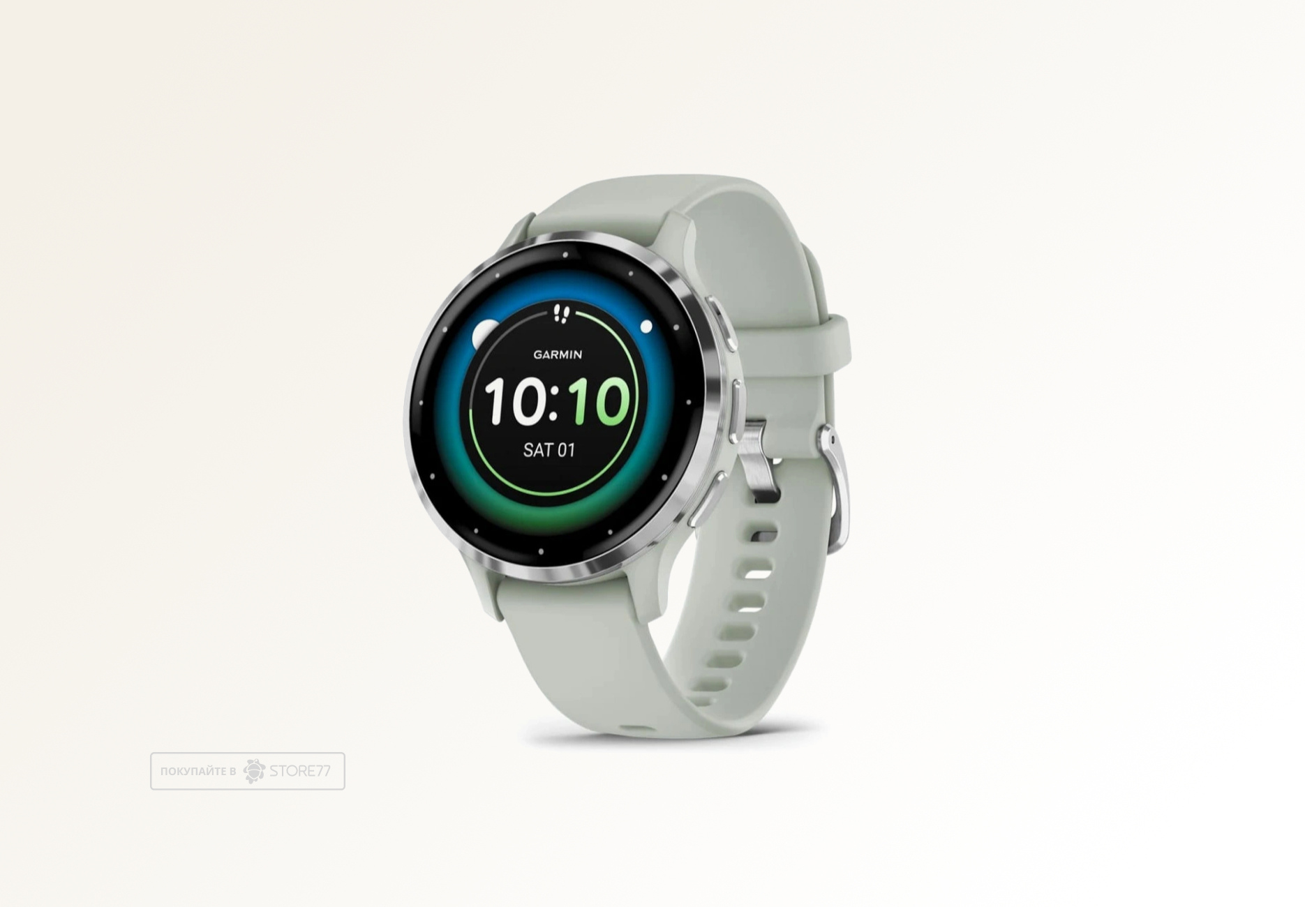 Умные часы Garmin VENU 3s 41 мм, корпус: серебристый (Silver), с серо-зеленым силиконовым ремешком (Sage Grey)