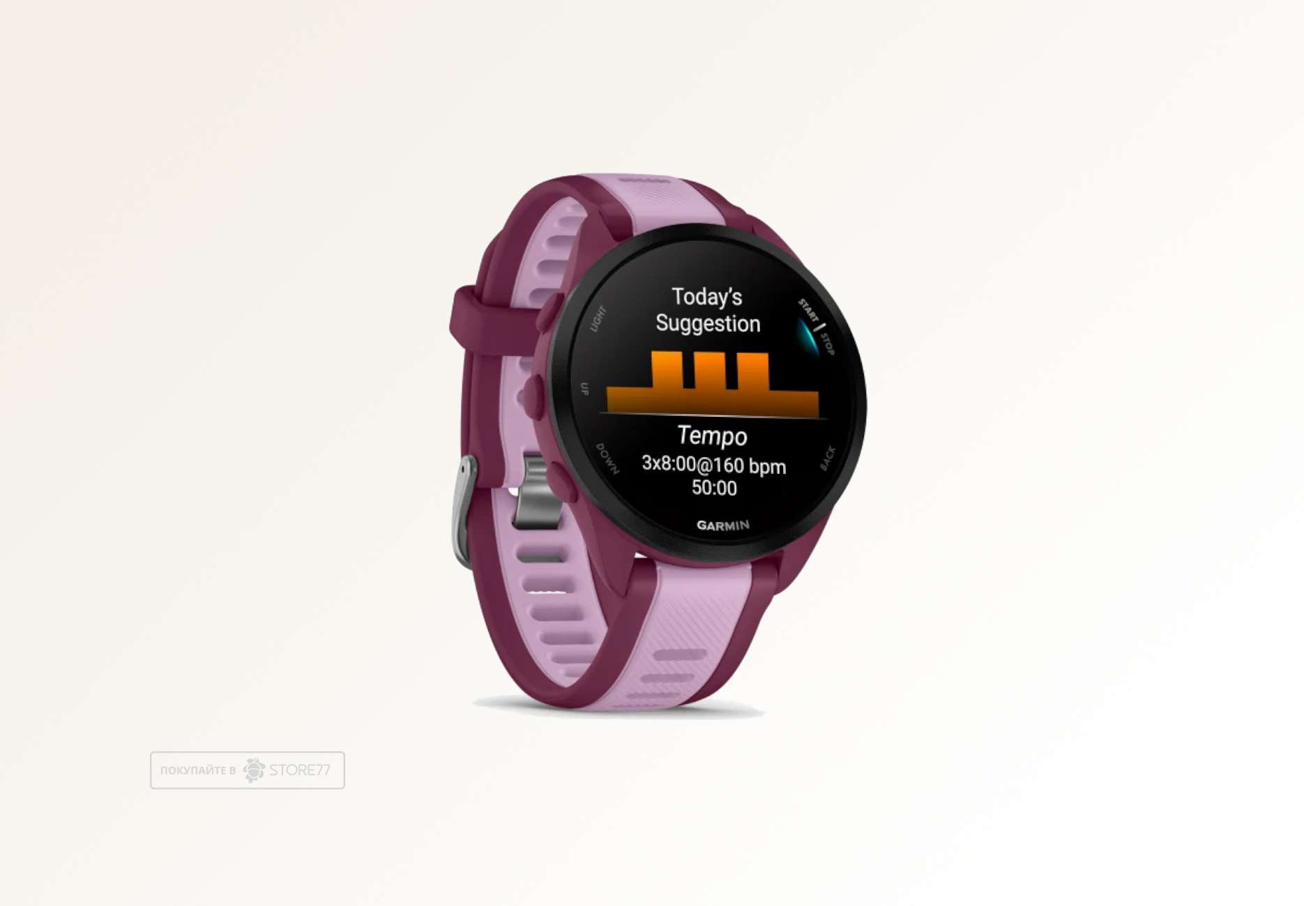 Умные часы Garmin FORERUNNER 165 Music 43 мм, корпус: лиловый (Lilac), с малиновым силиконовым ремешком (Berry)