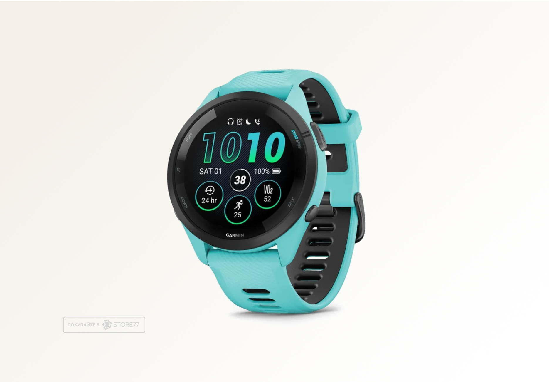 Умные часы Garmin FORERUNNER 265 46 мм, корпус: черный, с бирюзовым силиконовым ремешком (Aqua)