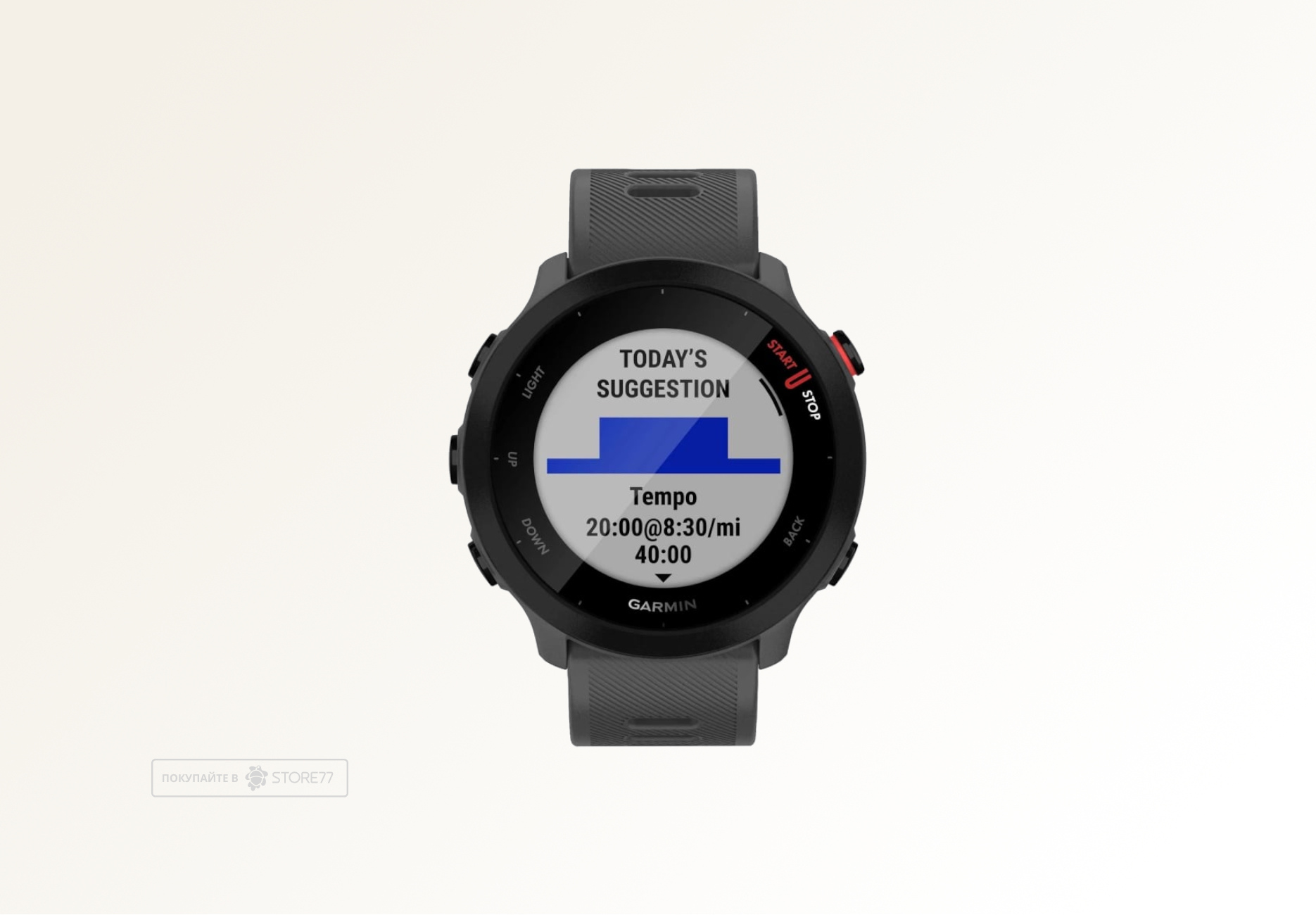 Умные часы Garmin FORERUNNER 55 42 мм, корпус: черный, с серым силиконовым ремешком (Monterra Grey)