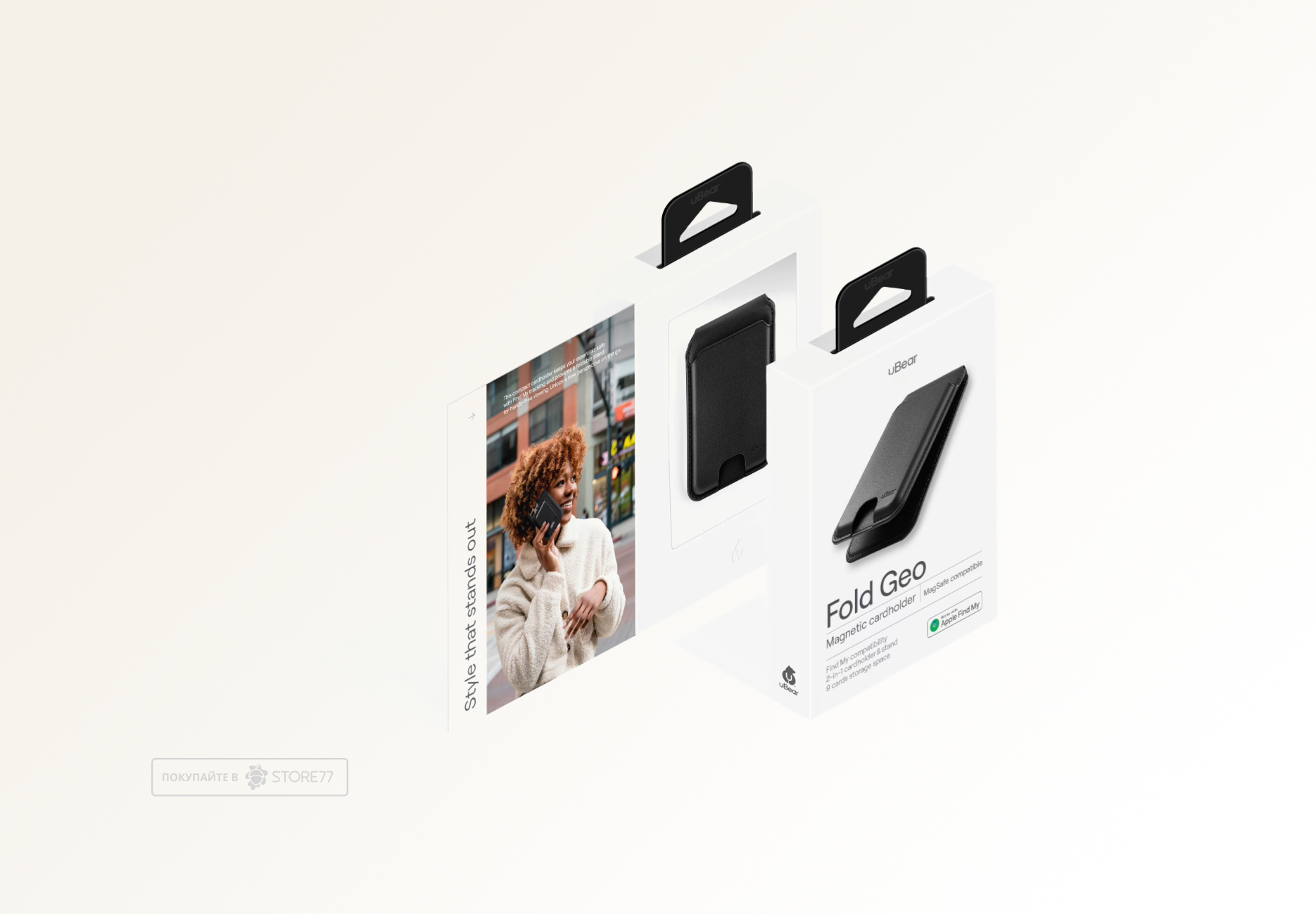 Картхолдер uBear Fold с MagSafe и Find My (Черный)