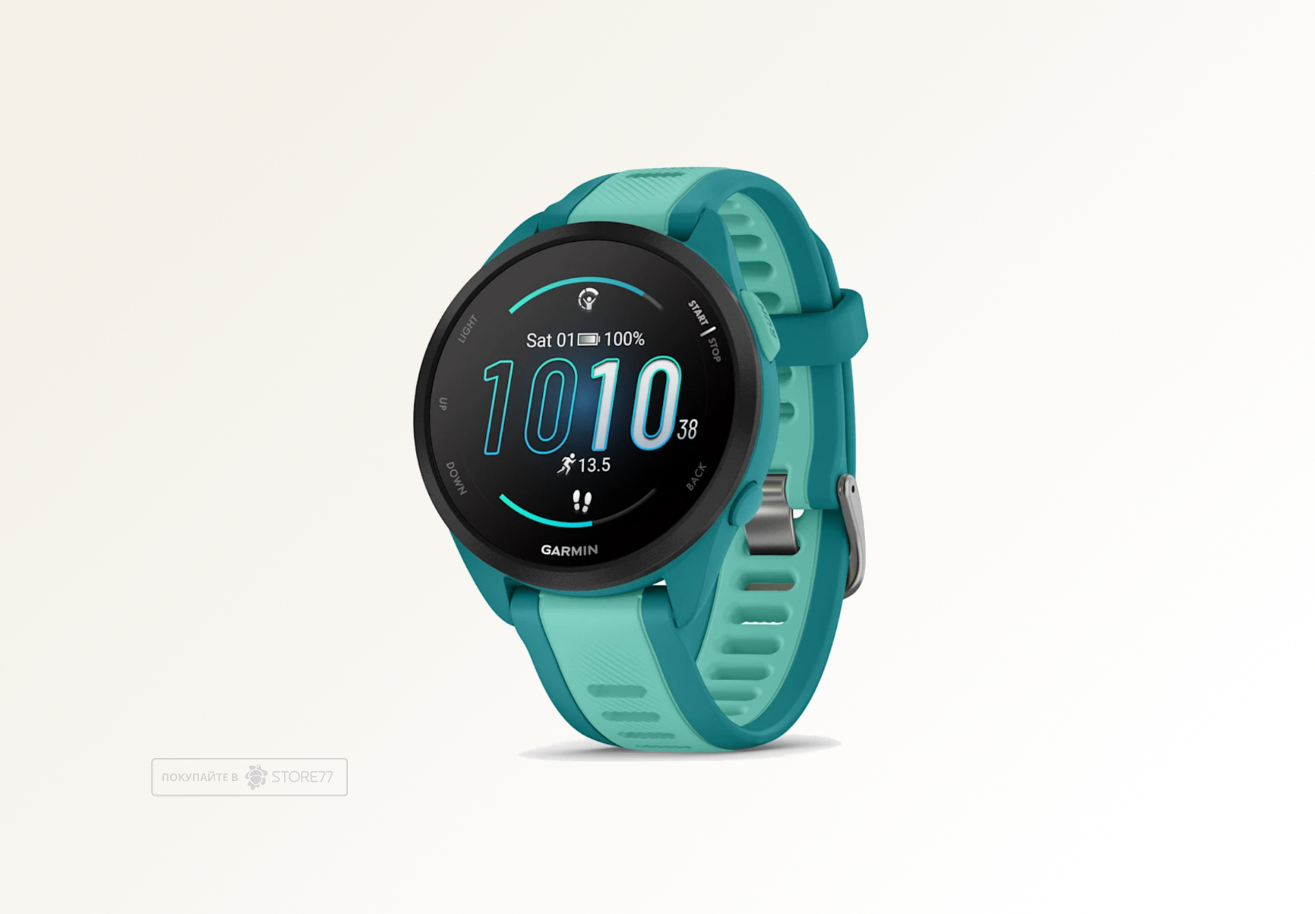 Умные часы Garmin FORERUNNER 165 Music 43 мм, корпус: зеленый (Turquoise), с бирюзовым силиконовым ремешком (Aqua)