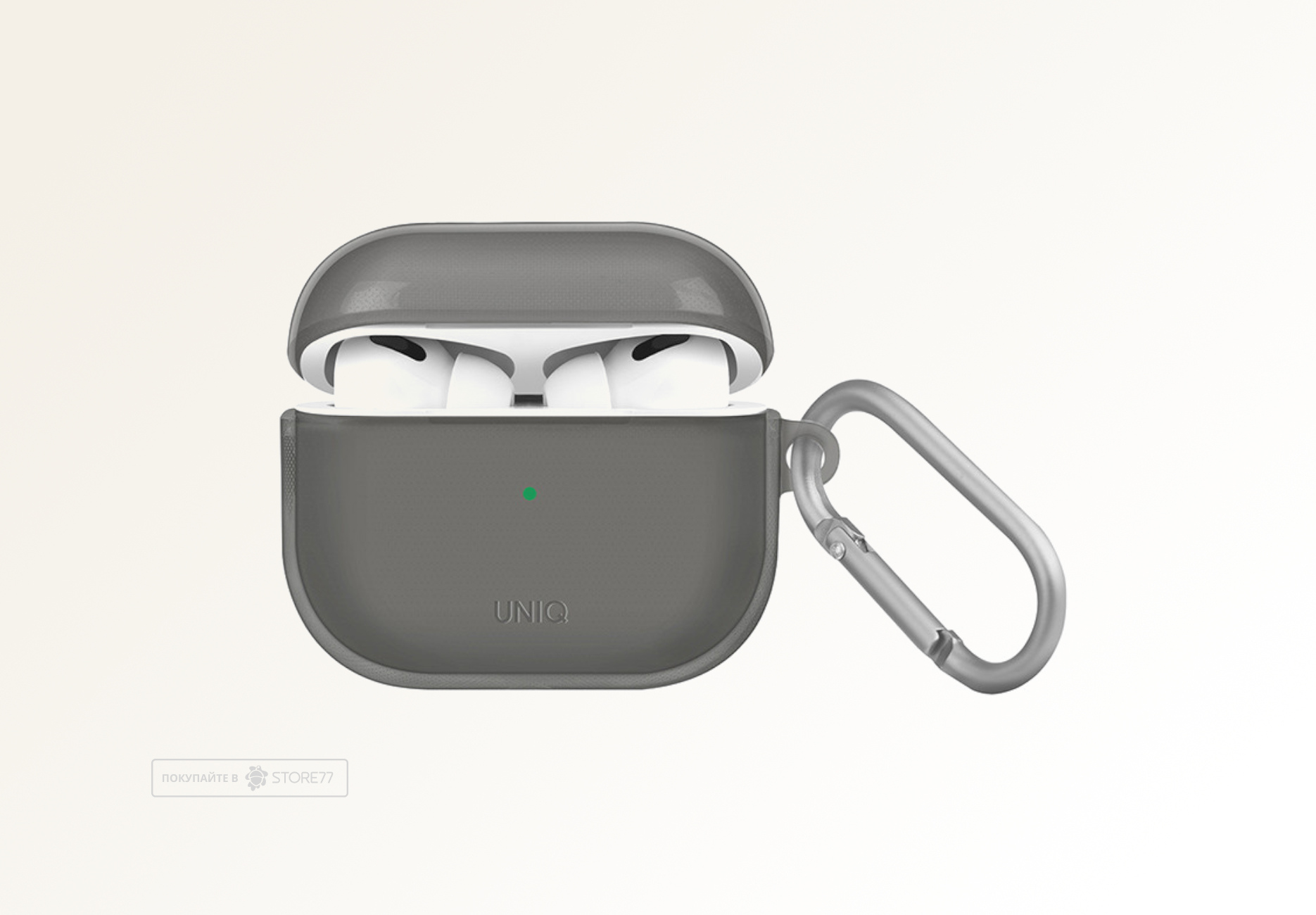 Чехол Uniq Glase для Airpods 3 с карабином (Серый)