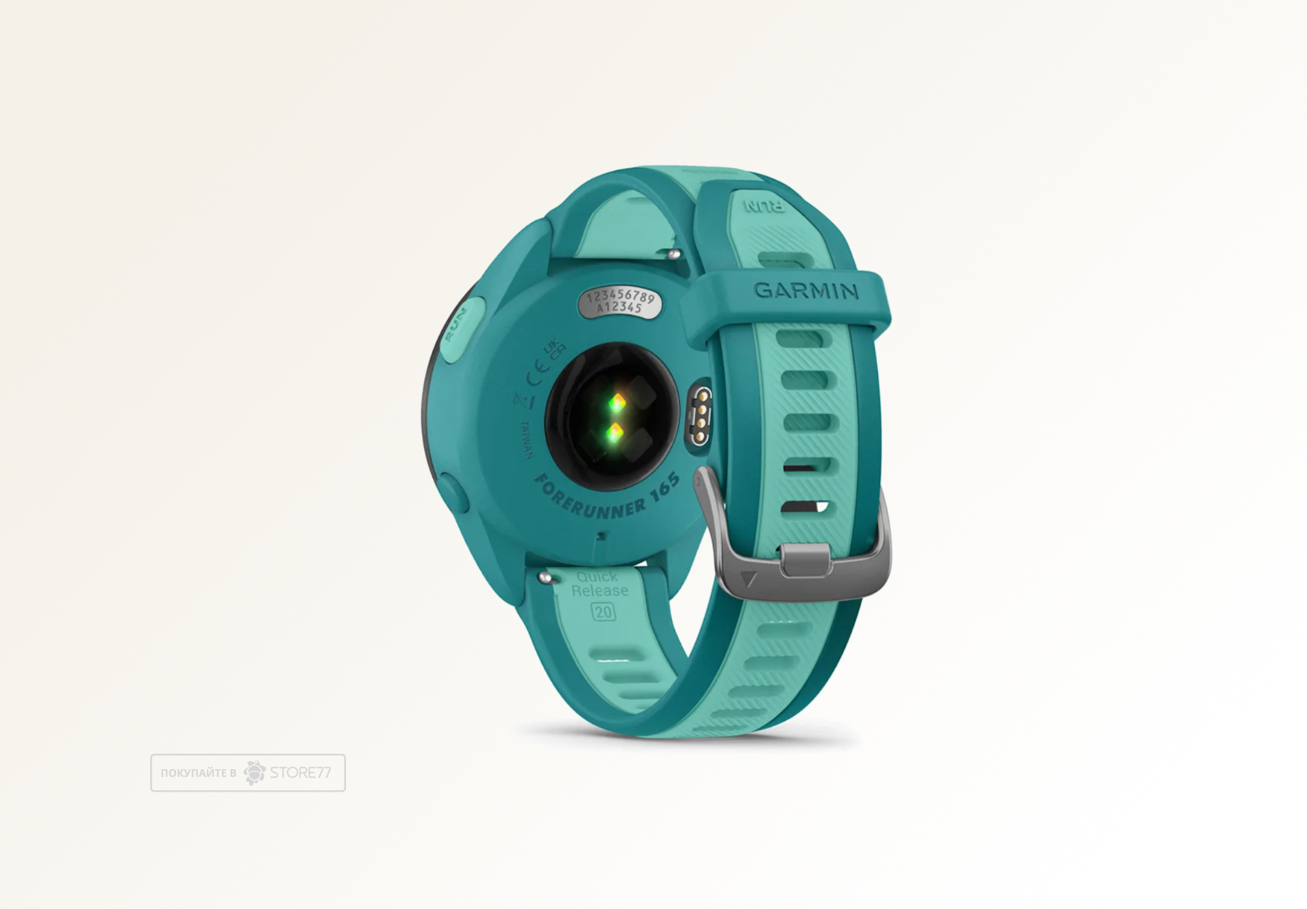 Умные часы Garmin FORERUNNER 165 Music 43 мм, корпус: зеленый (Turquoise), с бирюзовым силиконовым ремешком (Aqua)
