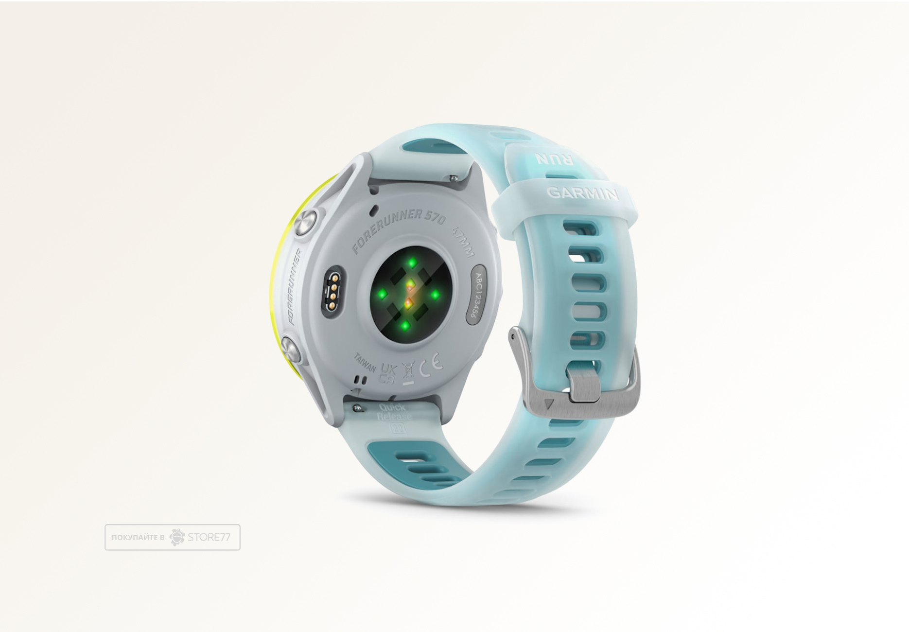 Умные часы Garmin FORERUNNER 570 47 мм, корпус: ярко-желтый (Amp Yellow), с бирюзовым силиконовым ремешком