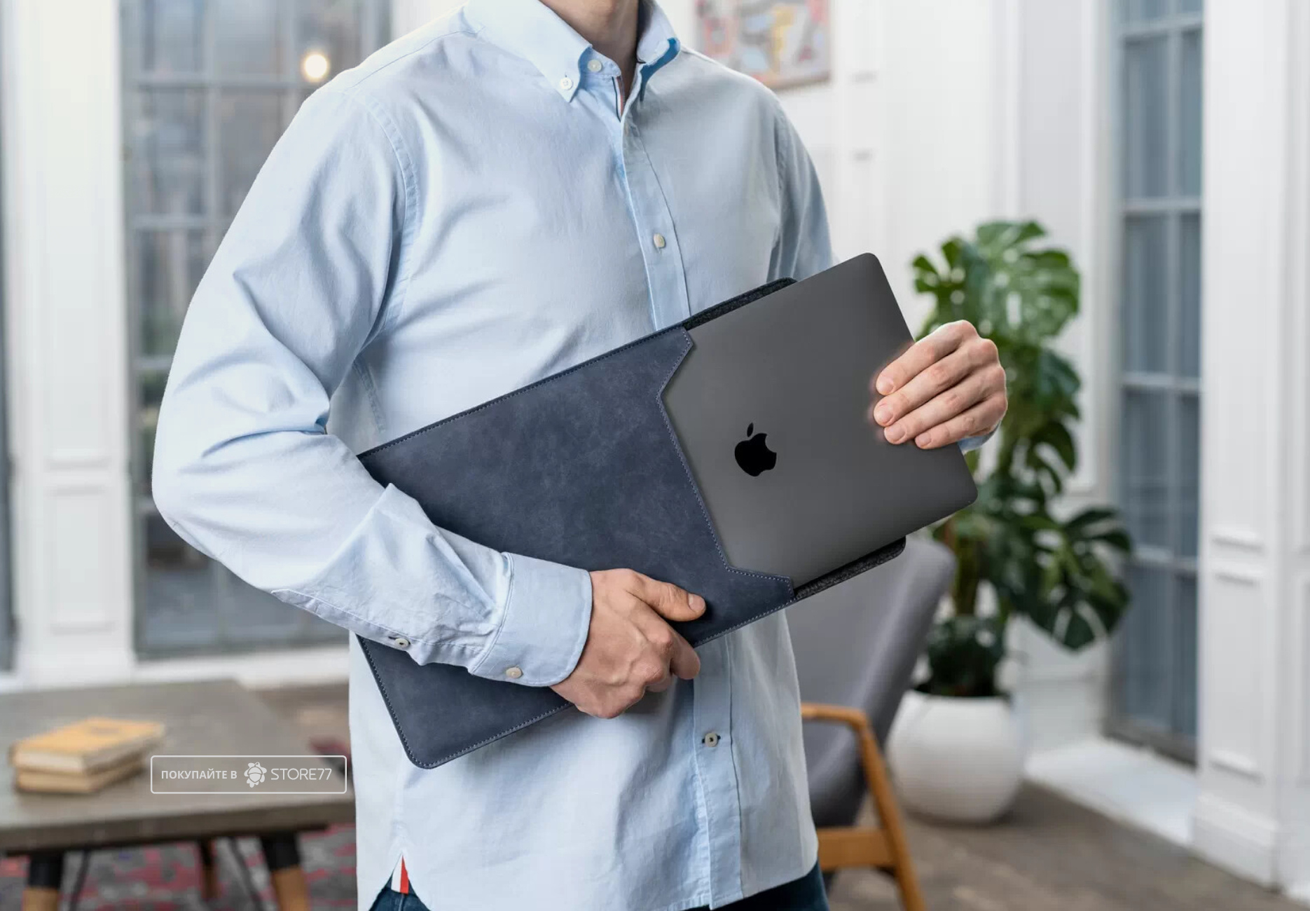 Чехол-конверт Stoneguard 531 для Macbook Air/Pro 13" кожаный (Синий)