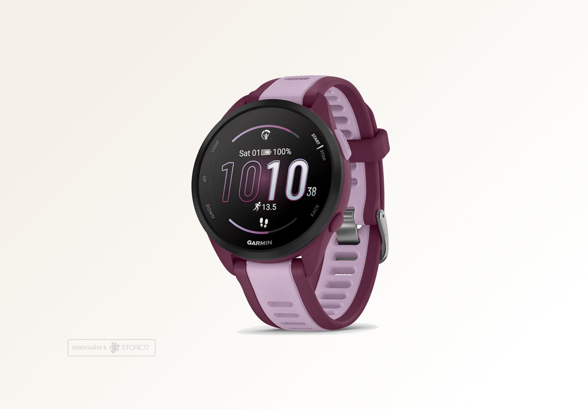 Умные часы Garmin FORERUNNER 165 Music 43 мм, корпус: лиловый (Lilac), с малиновым силиконовым ремешком (Berry)