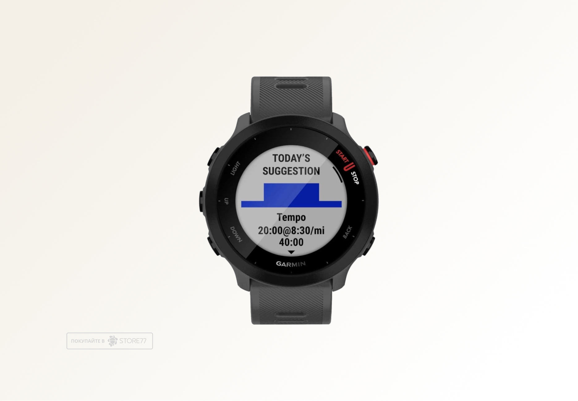 Умные часы Garmin FORERUNNER 55 42 мм, корпус: черный, с серым силиконовым ремешком (Monterra Grey)