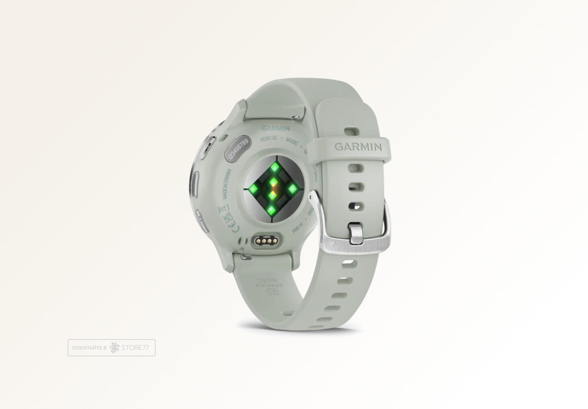 Умные часы Garmin VENU 3s 41 мм, корпус: серебристый (Silver), с серо-зеленым силиконовым ремешком (Sage Grey)