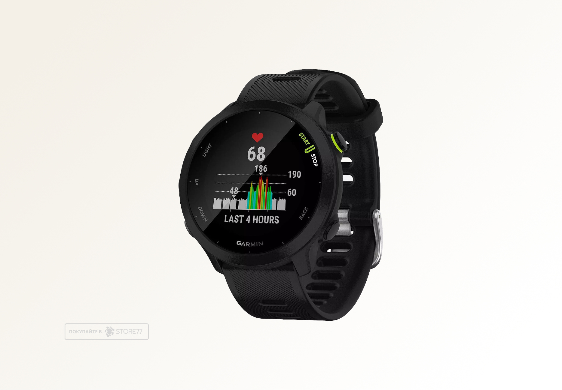Умные часы Garmin FORERUNNER 55 42 мм, корпус: черный, с черным силиконовым ремешком (Black)