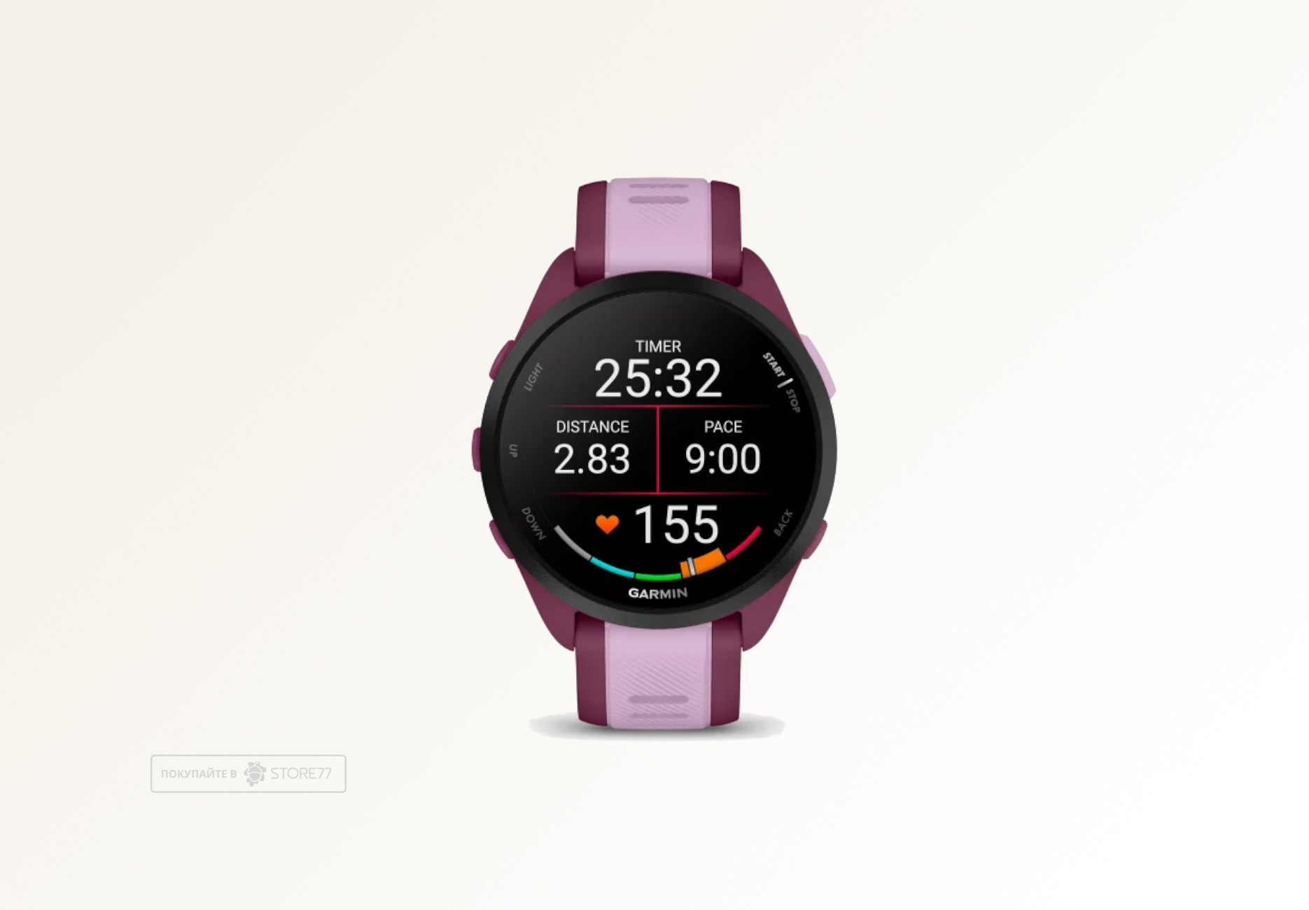 Умные часы Garmin FORERUNNER 165 Music 43 мм, корпус: лиловый (Lilac), с малиновым силиконовым ремешком (Berry)