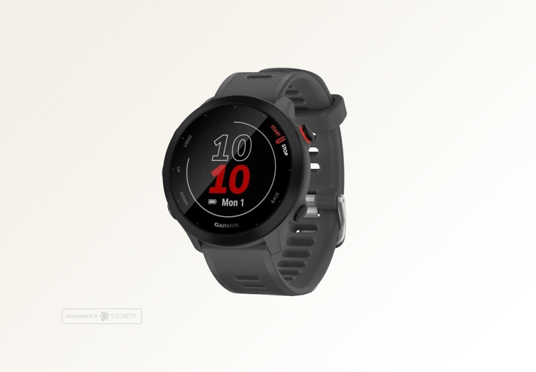 Умные часы Garmin FORERUNNER 55 42 мм, корпус: черный, с серым силиконовым ремешком (Monterra Grey)