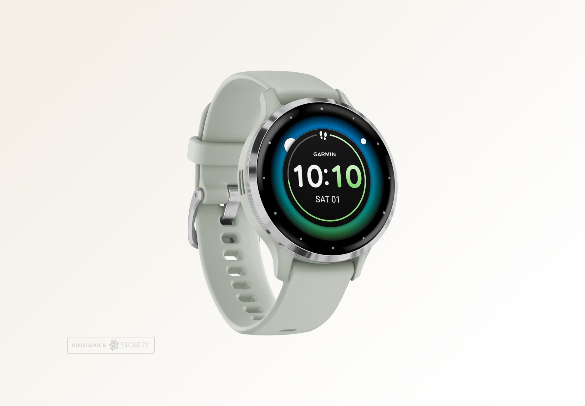 Умные часы Garmin VENU 3s 41 мм, корпус: серебристый (Silver), с серо-зеленым силиконовым ремешком (Sage Grey)