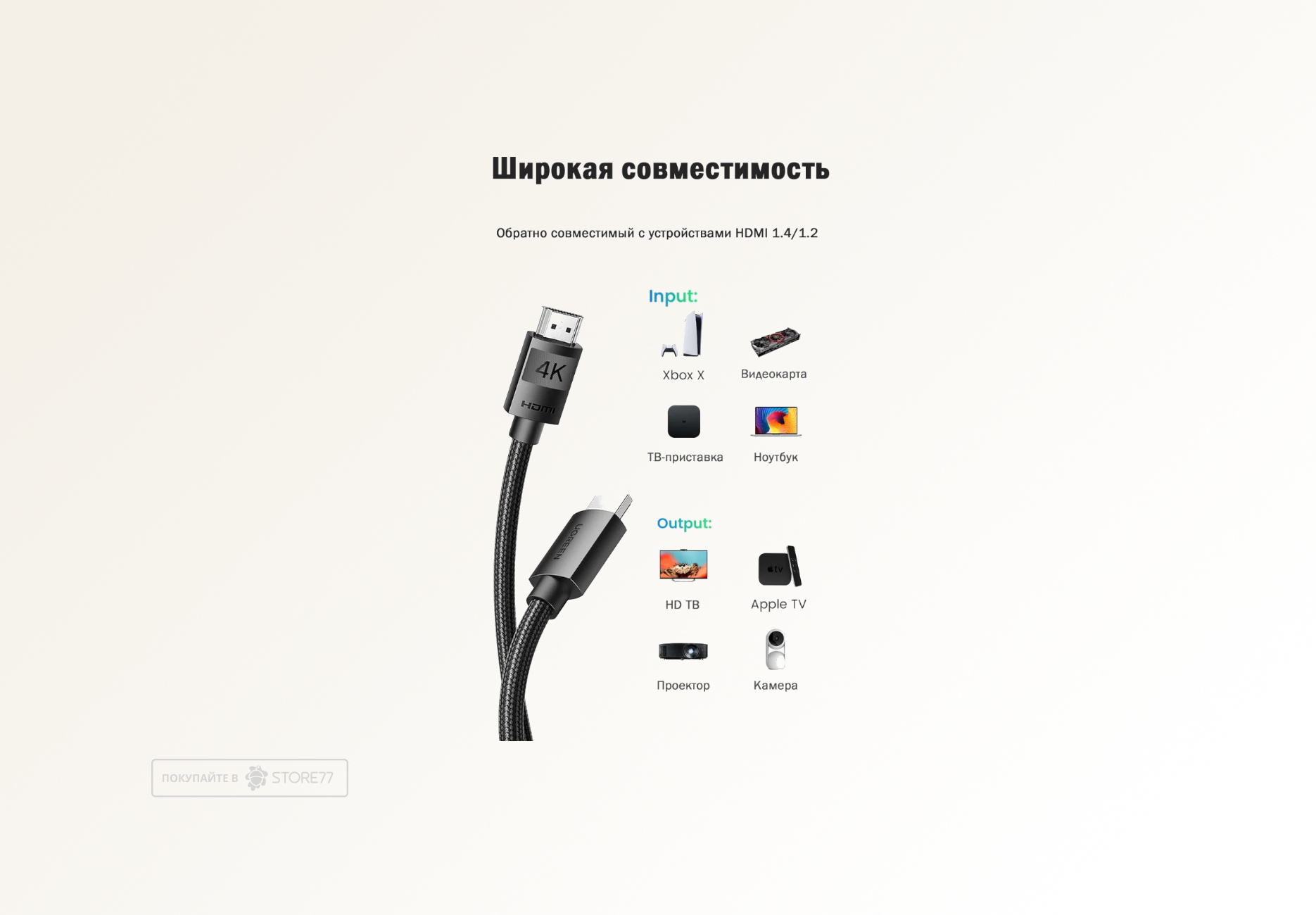 Кабель UGREEN HD119 4K HDMI - HDMI, 2 м (Черный)