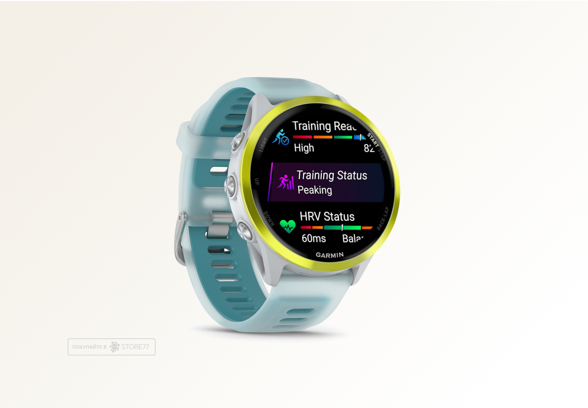 Умные часы Garmin FORERUNNER 570 47 мм, корпус: ярко-желтый (Amp Yellow), с бирюзовым силиконовым ремешком