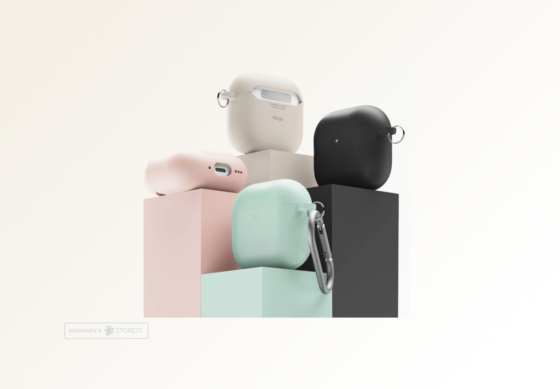 Чехол Elago для AirPods 4 Liquid Hybrid с карабином (Черный)